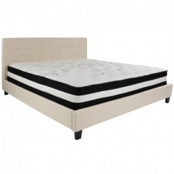 MFO Charlize Collection King Size Bed in Beige Fabric with Pocket Spring Mattress