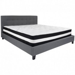 MFO Charlize Collection King Size Bed in Dark Gray Fabric with Pocket Spring Mattress