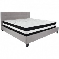 MFO Charlize Collection King Size Bed in Light Gray Fabric with Pocket Spring Mattress