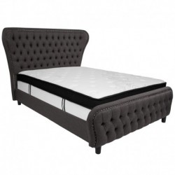 MFO Luna Full Size Bed with in Dark Gray Fabric & Silver Accent Nail Trim with Memory Foam Mattress