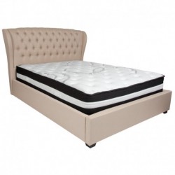 MFO Princeton Collection Queen Size Bed in Beige Fabric with Pocket Spring Mattress