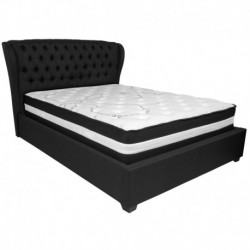 MFO Princeton Collection Queen Size Bed in Black Fabric with Pocket Spring Mattress