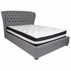 MFO Princeton Collection Queen Size Bed in Light Gray Fabric with Pocket Spring Mattress