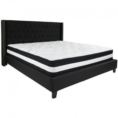 MFO Princeton Collection King Size Bed in Black Fabric with Pocket Spring Mattress