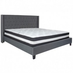 MFO Princeton Collection King Size Bed in Dark Gray Fabric with Pocket Spring Mattress