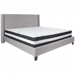 MFO Princeton Collection King Size Bed in Light Gray Fabric with Pocket Spring Mattress
