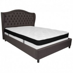 MFO Princeton Collection Queen Size Bed in Dark Gray Fabric with Memory Foam Mattress