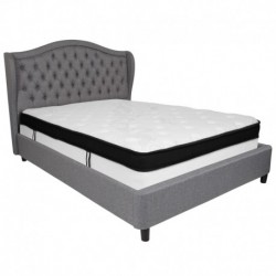 MFO Princeton Collection Queen Size Bed in Light Gray Fabric with Memory Foam Mattress