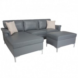 MFO Stanford Plush Pillow Back Sectional with Left Side Facing Chaise & Ottoman Set in Gray Leather