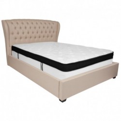 MFO Princeton Collection Queen Size Bed in Beige Fabric with Memory Foam Mattress