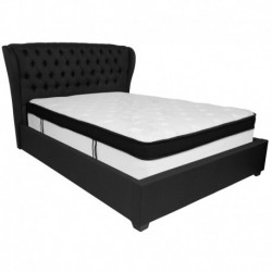 MFO Princeton Collection Queen Size Bed in Black Fabric with Memory Foam Mattress