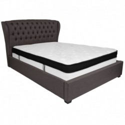 MFO Princeton Collection Queen Size Bed in Dark Gray Fabric with Memory Foam Mattress