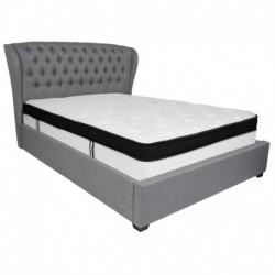 MFO Princeton Collection Queen Size Bed in Light Gray Fabric with Memory Foam Mattress