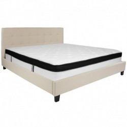MFO Charlize Collection King Size Bed in Beige Fabric with Memory Foam Mattress