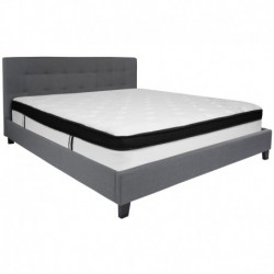 MFO Charlize Collection King Size Bed in Dark Gray Fabric with Memory Foam Mattress