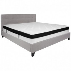 MFO Charlize Collection King Size Bed in Light Gray Fabric with Memory Foam Mattress