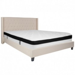 MFO Princeton Collection King Size Bed in Beige Fabric with Memory Foam Mattress