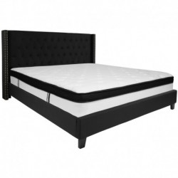MFO Princeton Collection King Size Bed in Black Fabric with Memory Foam Mattress