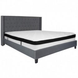 MFO Princeton Collection King Size Bed in Dark Gray Fabric with Memory Foam Mattress