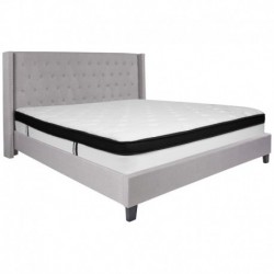 MFO Princeton Collection King Size Bed in Light Gray Fabric with Memory Foam Mattress