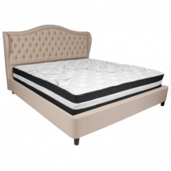 MFO Princeton Collection King Size Bed in Beige Fabric with Pocket Spring Mattress