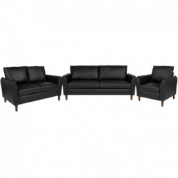 MFO Sir Collection Plush Pillow Back Chair, Loveseat and Sofa Set in Black Leather