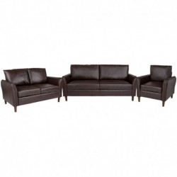 MFO Sir Collection Plush Pillow Back Chair, Loveseat and Sofa Set in Brown Leather