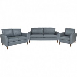 MFO Sir Collection Plush Pillow Back Chair, Loveseat and Sofa Set in Gray Leather