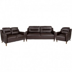 MFO Stanford Collection Bustle Back Chair, Loveseat and Sofa Set in Brown Leather