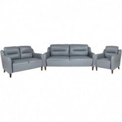 MFO Stanford Collection Bustle Back Chair, Loveseat and Sofa Set in Gray Leather