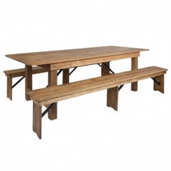 MFO Princeton Collection 8' x 40'' Antique Rustic Folding Farm Table and Two Bench Set