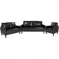 MFO Winston Collection 3 Piece Upholstered Set in Black Leather