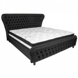 MFO Luna Collection King Size Bed in Black Fabric & Gold Accent Nail Trim with Pocket Spring Mattress