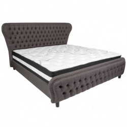 MFO Luna King Size Bed with in Dark Gray Fabric & Silver Accent Nail Trim with Pocket Spring Mattress
