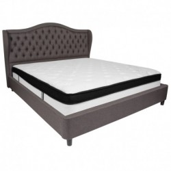 MFO Princeton Collection King Size Bed in Dark Gray Fabric with Memory Foam Mattress
