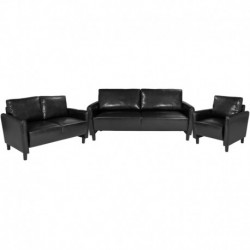 MFO Oxford Collection 3 Piece Upholstered Set in Black Leather