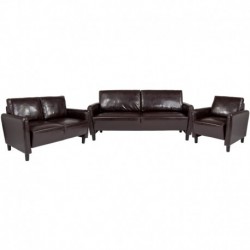MFO Oxford Collection 3 Piece Upholstered Set in Brown Leather