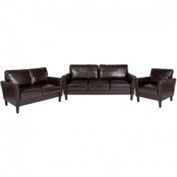 MFO Churchill Collection 3 Piece Upholstered Set in Brown Leather