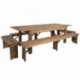 MFO Princeton Collection 8' x 40'' Antique Rustic Folding Farm Table and Four Bench Set