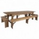 MFO Princeton Collection 9' x 40'' Antique Rustic Folding Farm Table and Four Bench Set
