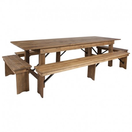 MFO Princeton Collection 9' x 40'' Antique Rustic Folding Farm Table and Four Bench Set