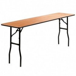 MFO 18'' x 72'' Rectangular Wood Folding Training / Seminar Table with Smooth Clear Coated Finished Top
