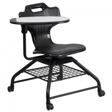 MFO Black Mobile Classroom Chair with Swivel Tablet Arm