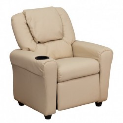 MFO Contemporary Beige Vinyl Kids Recliner with Cup Holder and Headrest