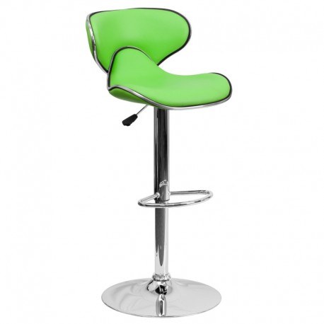 MFO Contemporary Cozy Mid-Back Green Vinyl Adjustable Height Bar Stool with Chrome Base
