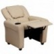 MFO Contemporary Beige Vinyl Kids Recliner with Cup Holder and Headrest