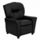 MFO Contemporary Black Leather Kids Recliner with Cup Holder
