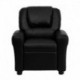 MFO Contemporary Black Leather Kids Recliner with Cup Holder and Headrest