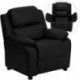 MFO Deluxe Padded Contemporary Black Leather Kids Recliner with Storage Arms