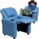 MFO Contemporary Light Blue Vinyl Kids Recliner with Cup Holder and Headrest